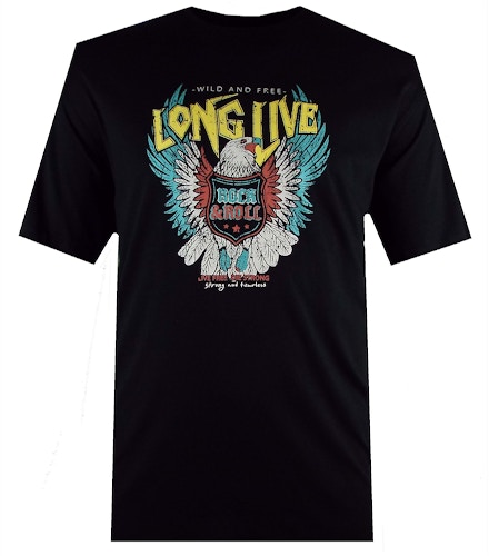 Espionage Long Live Rock and Roll Print T-Shirt Black